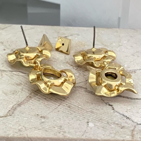 ALEXIS BITTAR• Gold Crystal Rainbow Blue Antiquities Mismatched Ruffled Earrings - Picture 10 of 10